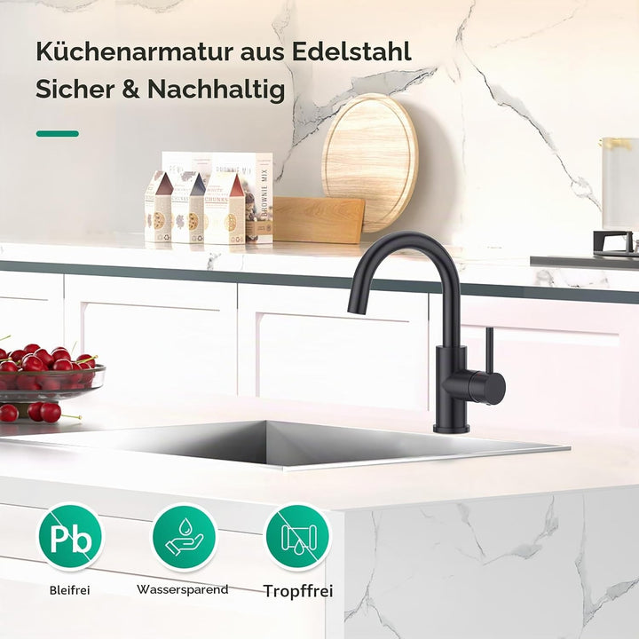 CREA Wasserhahn Küche, 360° Drehbare Küchenarmatur für Kleine Küche, Mischbatterie für Küche oder Ba