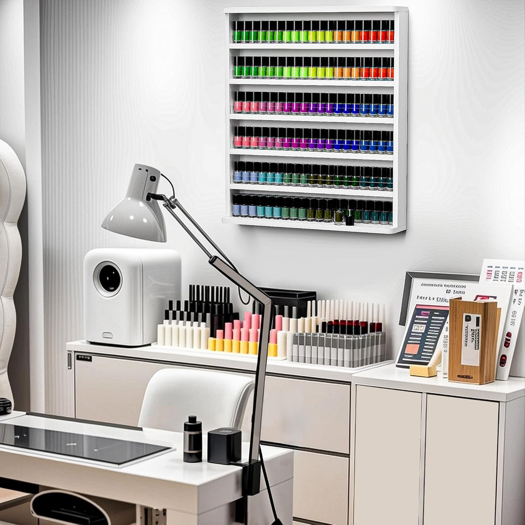 Nagellackregal Wandmontage mit 6 Ebenen, Stabiler Nagellack Organizer aus MDF & Acryl, Wandregal für