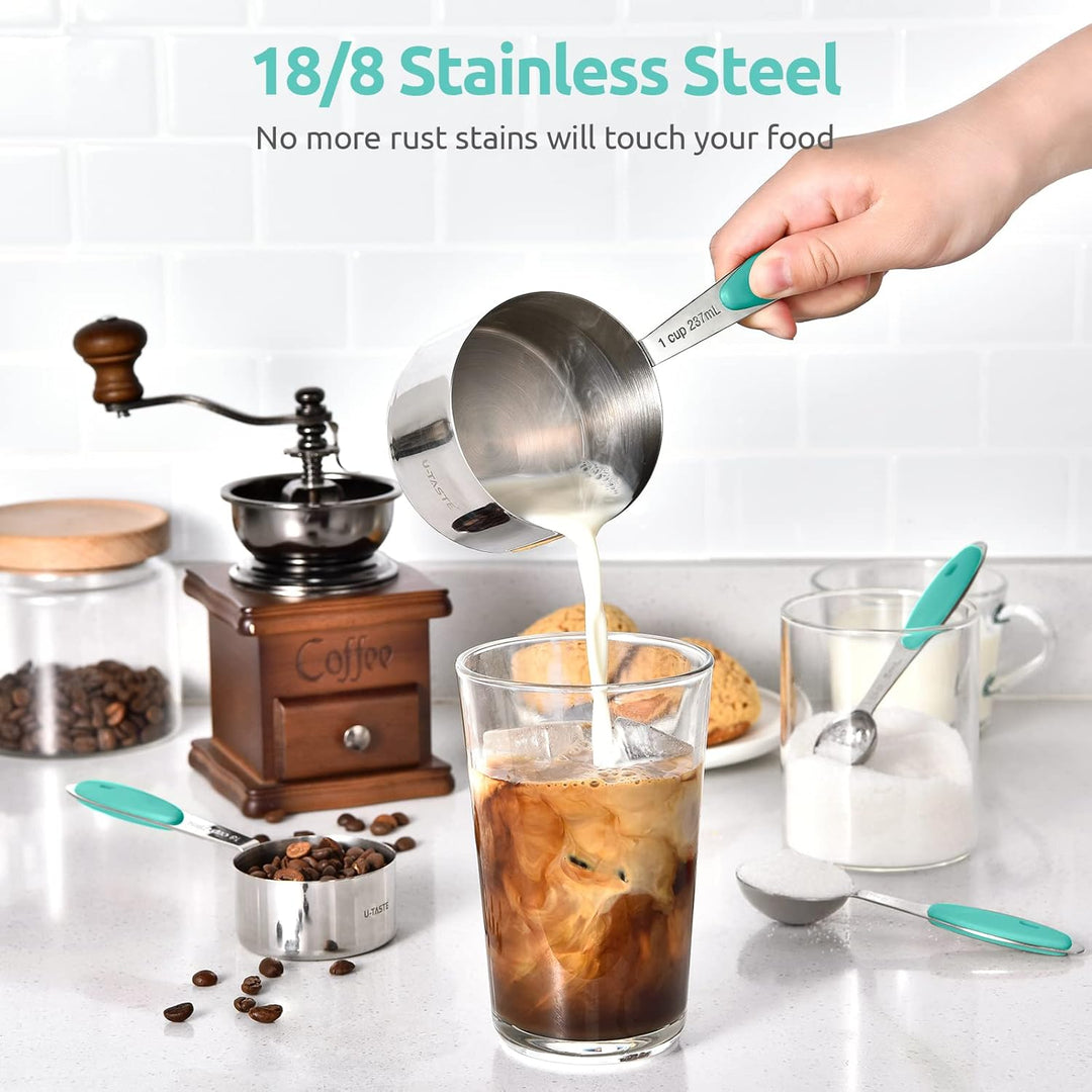 Messbecher und Messlöffel 12er-Set: U-Taste Nesting Cups, Teelöffel und Esslöffel aus Edelstahl 18/8