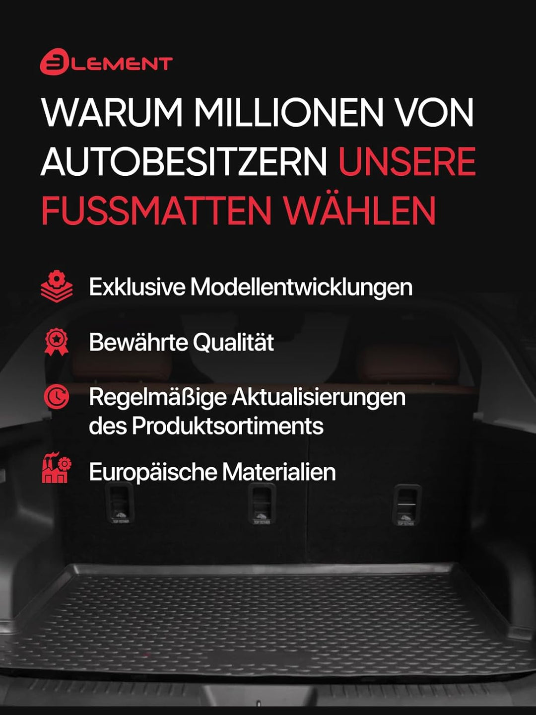 Element Passgenaue Premium Antirutsch Gummi Kofferraumwanne - BMW X5, SUV