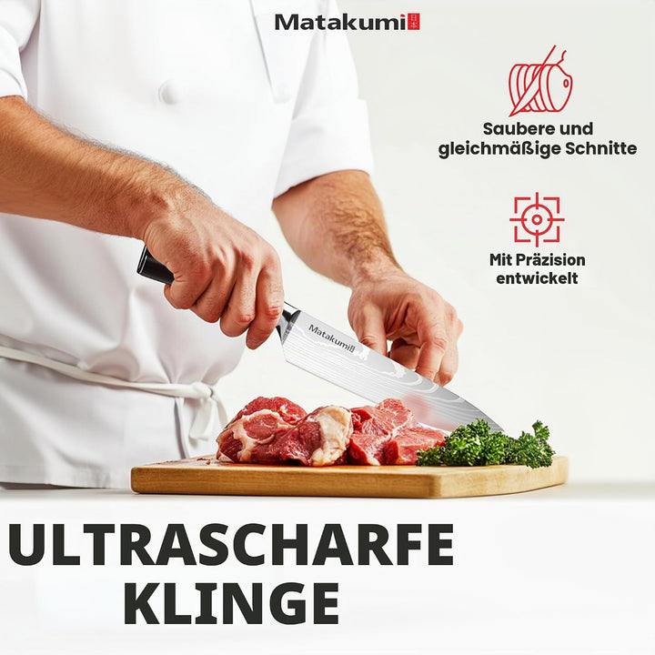Matakumi Kochmesser mit 20 cm Klingenlänge, Extra Scharfe Chefmesser mit Ergonomischem Pakkaholz-Gri