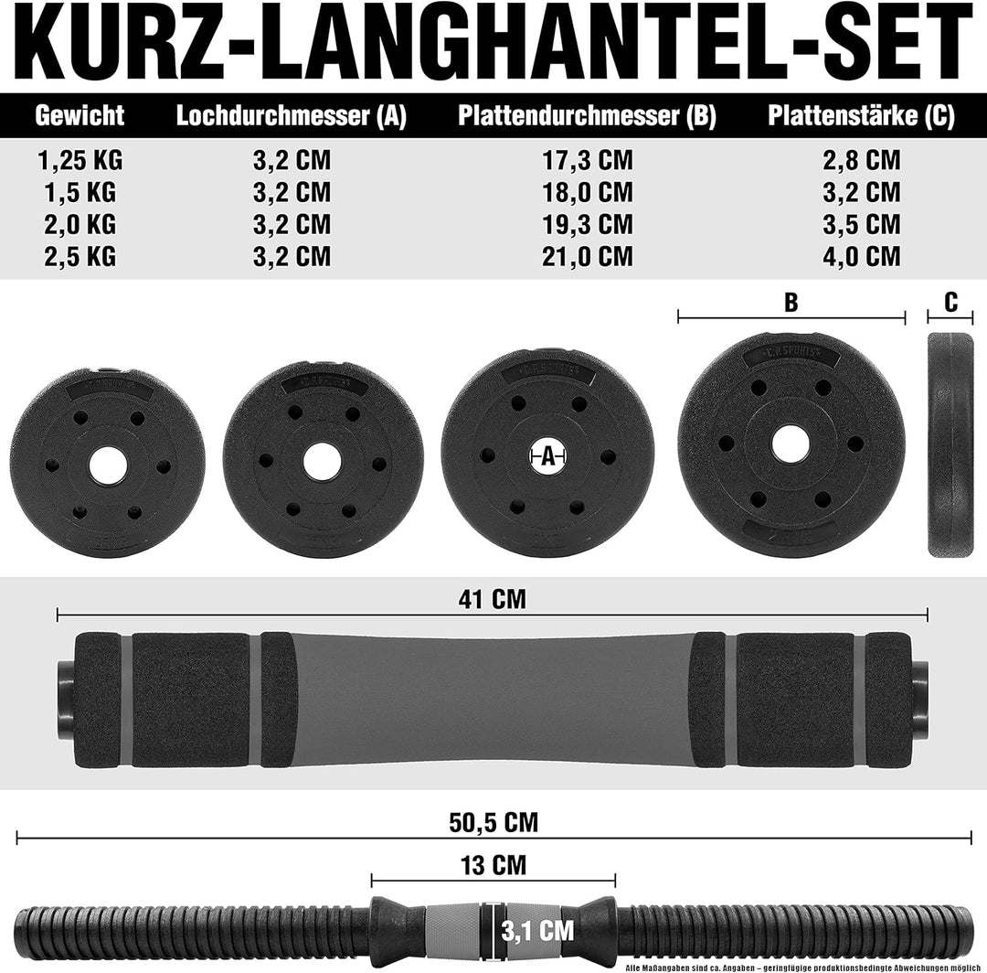 C.P.Sports 2in1 Kurzhantel & Langhantel Set 30kg / 40kg | Hantelscheiben – Gewichte – Hantelstangen