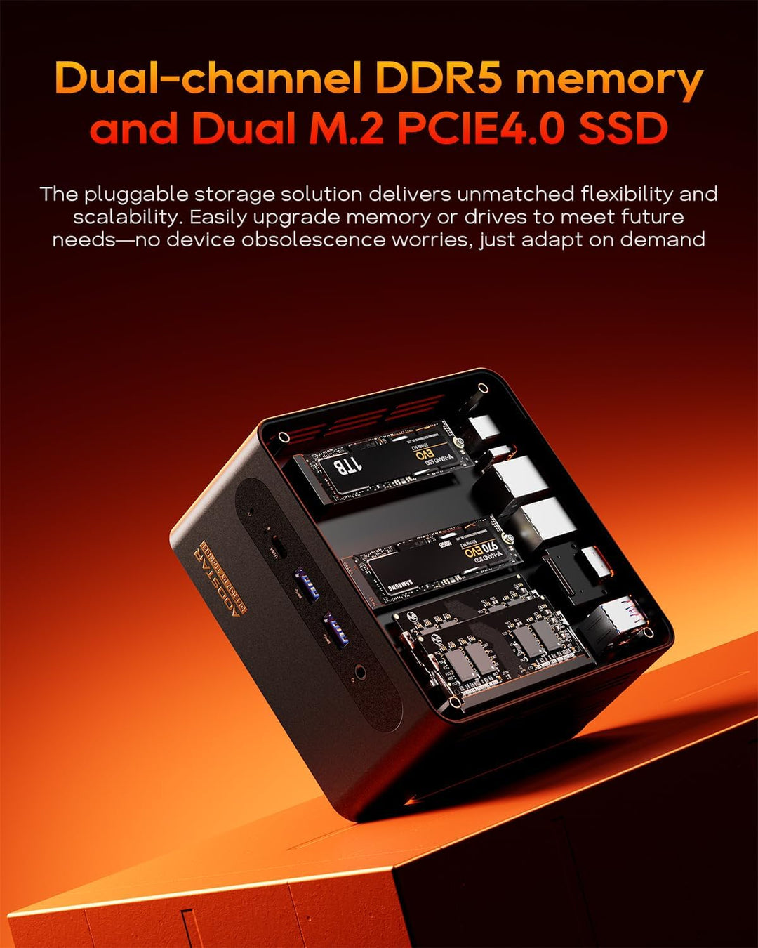 AOOSTAR G-FLIP Mini PC Ryzen 7 H 255(bis zu 4,9GHz), Mini Desktop Computer mit 5" HD-Bildschirm 24GB
