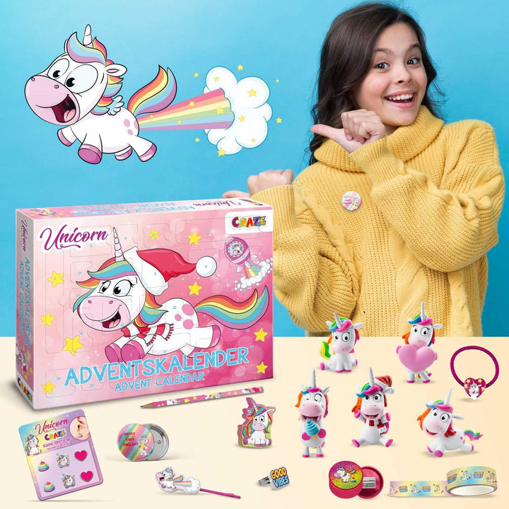 CRAZE UNICORN - Einhorn Adventskalender Kinder, Spielzeug Adventskalender Mädchen mit Einhorn Spielz