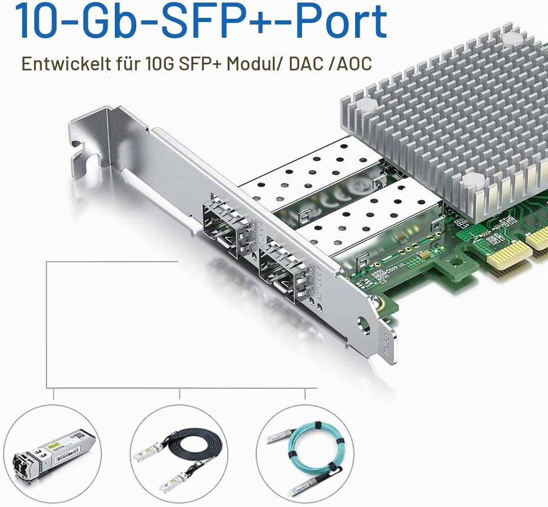 H!Fiber.com 10Gb SFP+ PCI-E Netzwerkkarte NIC, with Broadcom BCM57810S Chip, Dual SFP+ Port, PCI Exp
