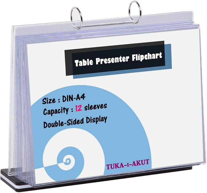 TUKA-i-AKUT 2er A4 Quer Tisch-Flipchart aus Acryl mit Basis, 12 Hüllen je T Form Desktop Flip Chart,