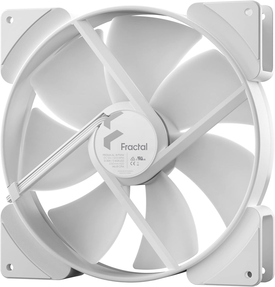 Fractal Design Prisma AL-18 White - 180 mm Addressable LED LLS Bearing Computer Case Fan Weiss PWM,