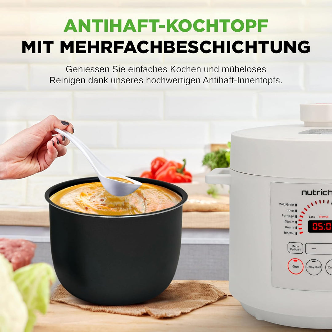 NutriChef Multikocher 5,7 L Elektrischer Schnellkochtopf, 12 Programme, Digitaler Druckkocher mit LC