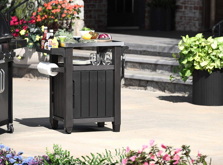 Grilltisch mit Edelstahlserviceplatte, anthrazit, 150 Liter Stauraum - EIN multifunktionale Helfer,