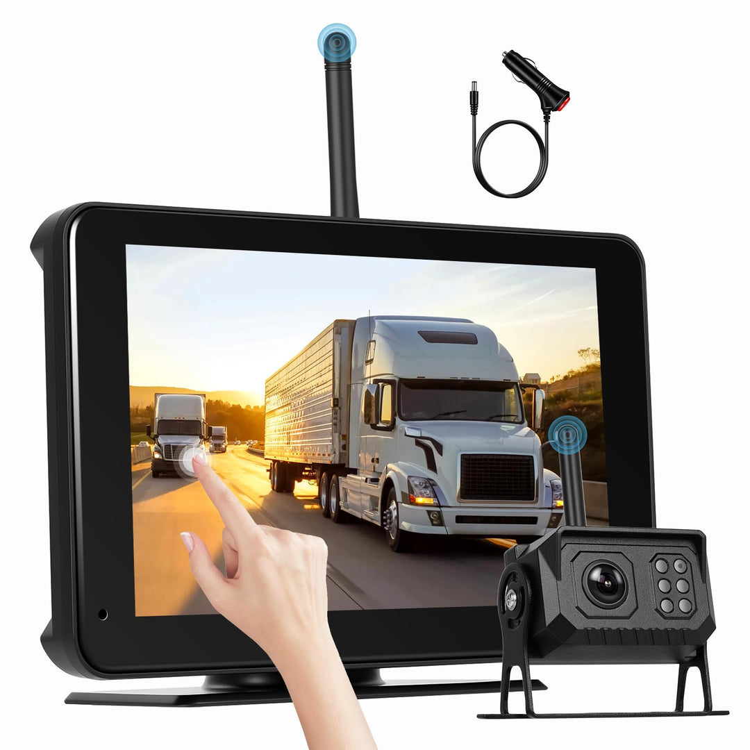 CAMECHO [Touchscreen] Rückfahrkamera Kabellos IP68 Wasserdicht mit 7 Zoll HD Monitor Dashcam Nachtsi
