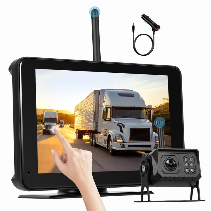CAMECHO [Touchscreen] Rückfahrkamera Kabellos IP68 Wasserdicht mit 7 Zoll HD Monitor Dashcam Nachtsi
