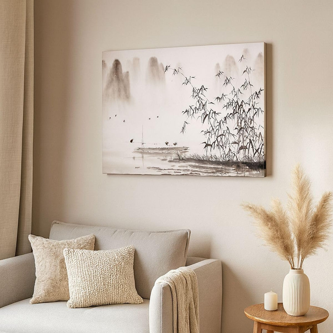 ARTTOR Bilder auf Leinwand 100x70cm Leinwandbild Bambus schwarz China Gross Wanddeko Bild Schlafzimm
