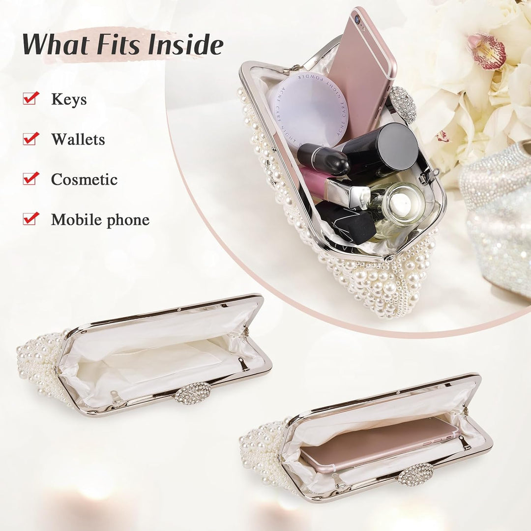 BAIGIO Damen Clutch Perlen Elegant Abendtasche Ivory Vintage Handtasche Clutch Weiss Brauttasche mit
