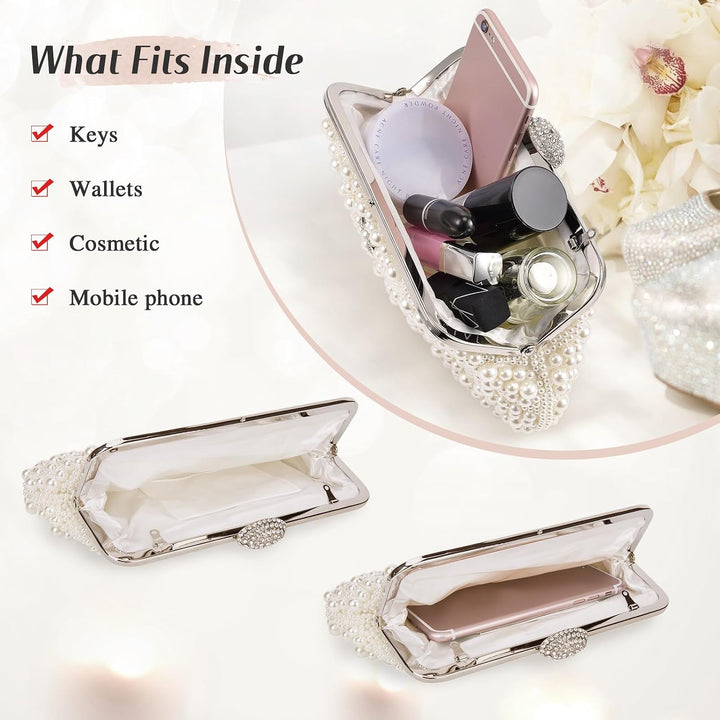BAIGIO Damen Clutch Perlen Elegant Abendtasche Ivory Vintage Handtasche Clutch Weiss Brauttasche mit