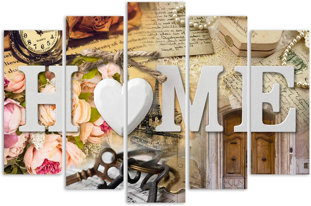 Feeby Wanddeko 5 teile Haus 150x100 cm Bilder modern Wanddekoration Wohnung Wohnzimmer Beige Deko Pa