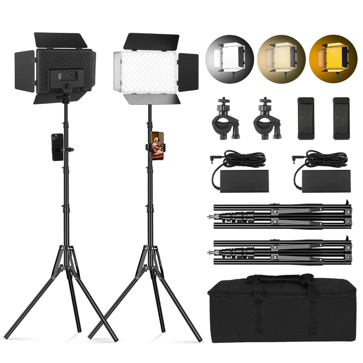 Soonpho 2-Pack LED VideoLicht Set Panel Videoleuchte Barn Door 2800–6500K Dimmbare 20W Licht Fotogra