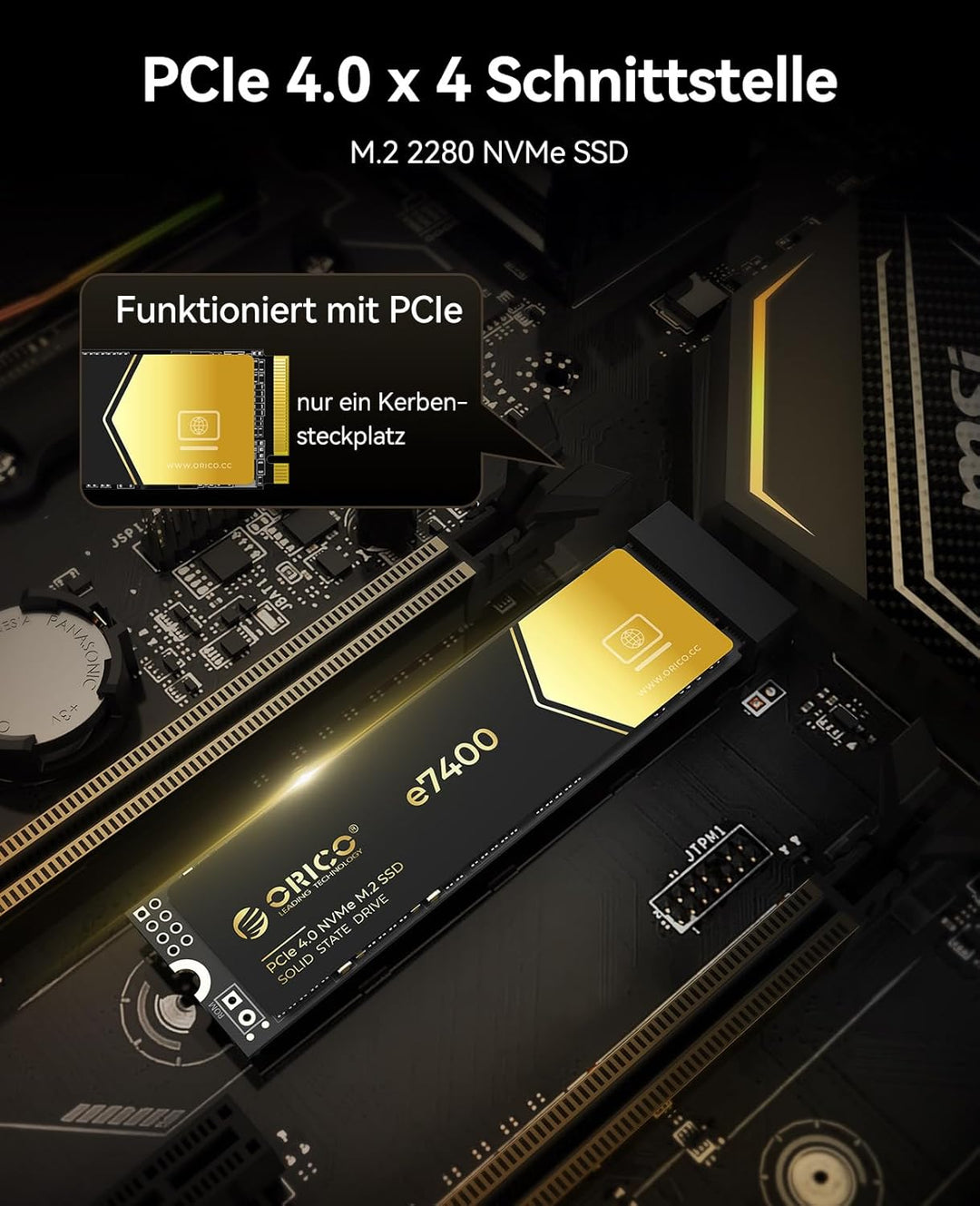 ORICO 512GB NVMe SSD M.2, PCIe 4.0X4 - Bis zu 7200MB/s M2 SSD, 3D NAND Flash M.2 2280 Internes Solid
