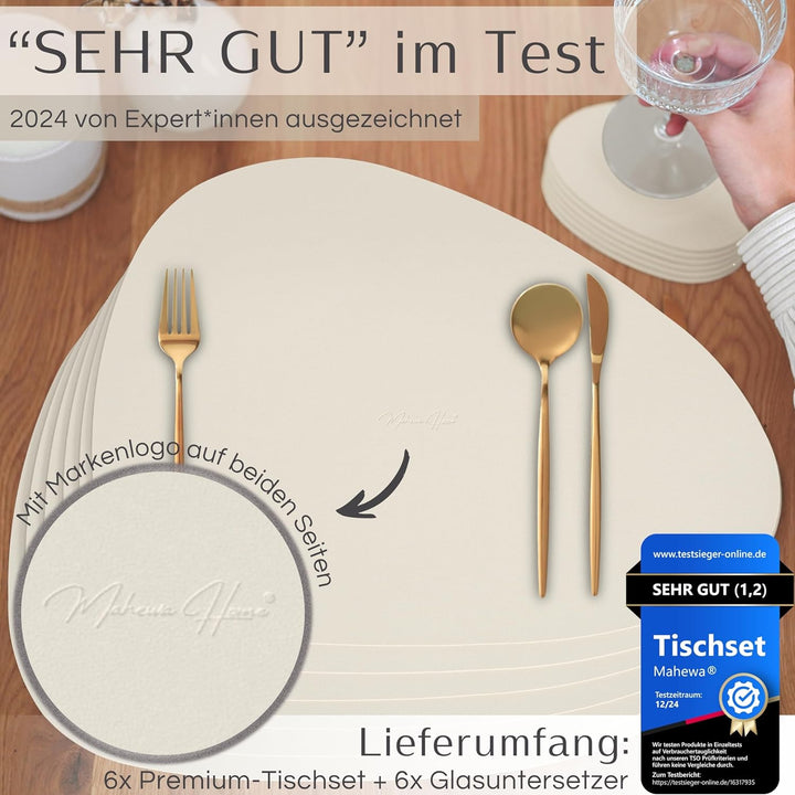 Mahewa® 6er Set Premium Tischset aus Kunstleder - Platzset abwaschbar und wasserdicht - Platzdeckche