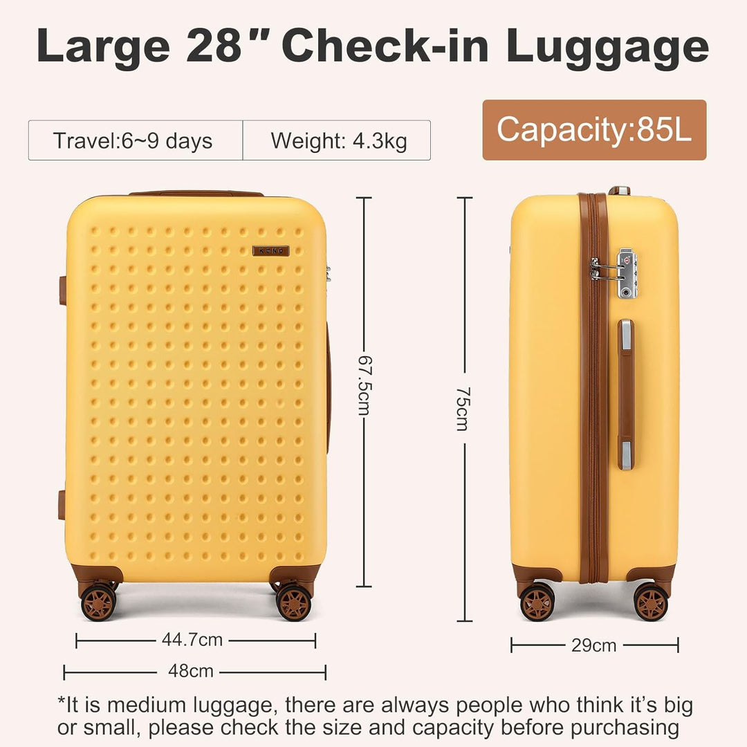 KONO Koffer Trolley Gross Hartschalenkoffer Reisekoffer von ABS Hartschalen Handgepäck mit 4 Spinner