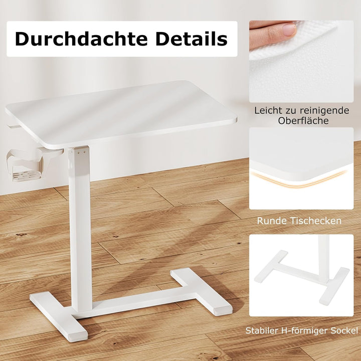 COSTWAY Pflegetisch mit versteckten Rollen, höhenverstellbarer Betttisch mit Becherhalter & Haken, K