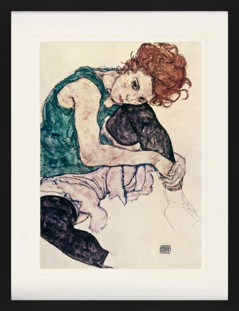 1art1 Egon Schiele Poster Die Frau des Künstlers, Sitzende Frau, 1917 Gerahmtes Bild Mit Edlem Passe