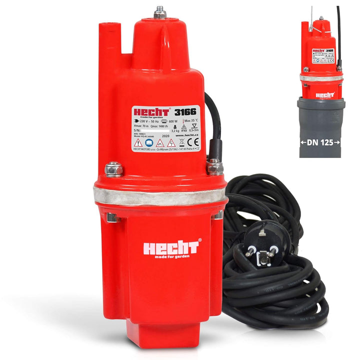 HECHT Tiefbrunnenpumpe – 600 Watt / 230v -240 v – 70 m Förderhöhe – 1400 l/h Fördermenge Wasser – Me