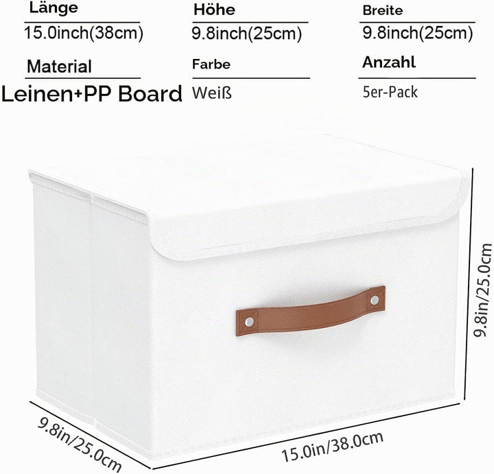 Yawinhe 5 Stück Aufbewahrungsbox mit Deckel, Faltbare Stoffboxen, Waschbare, für Schlafzimmer, Kleid