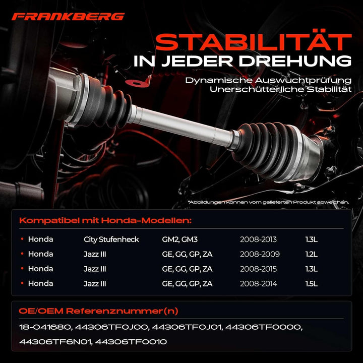 Frankberg 1x Antriebswelle Gelenkwelle Vorne Links Kompatibel mit City Stufenheck GM2 GM3 1.4L 1.5L