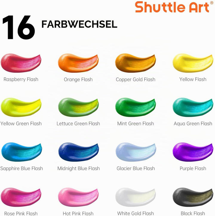 Shuttle Art Acrylfarben Set, 16 Chamäleonfarben in Flaschen (je 60ml), Acrylfarben mit Perlglanz, fü