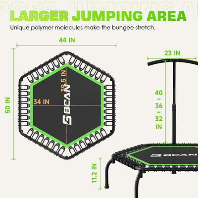 BCAN 250KG Mini-Trampolin, Ø 123CM Fitness-Trampolin mit Bungees, 3-Fach Verstellbarer Schaumstoffgr
