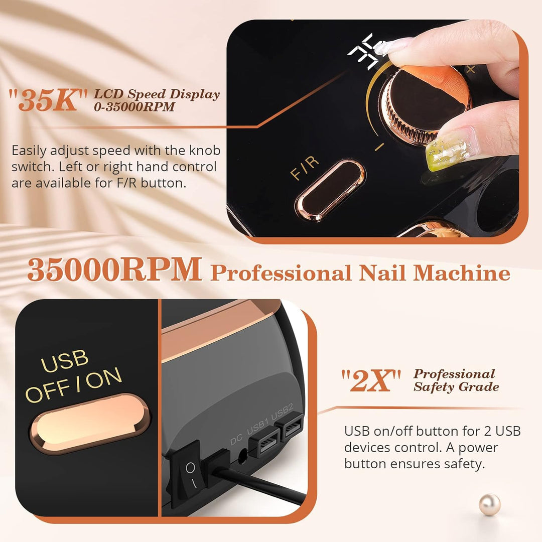 Nagelfräser Elektrische für Gelnägel 35000 u/min, Nagelfeile Maniküre Pediküre Set Professionelle Na