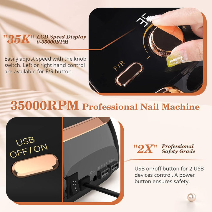 Nagelfräser Elektrische für Gelnägel 35000 u/min, Nagelfeile Maniküre Pediküre Set Professionelle Na