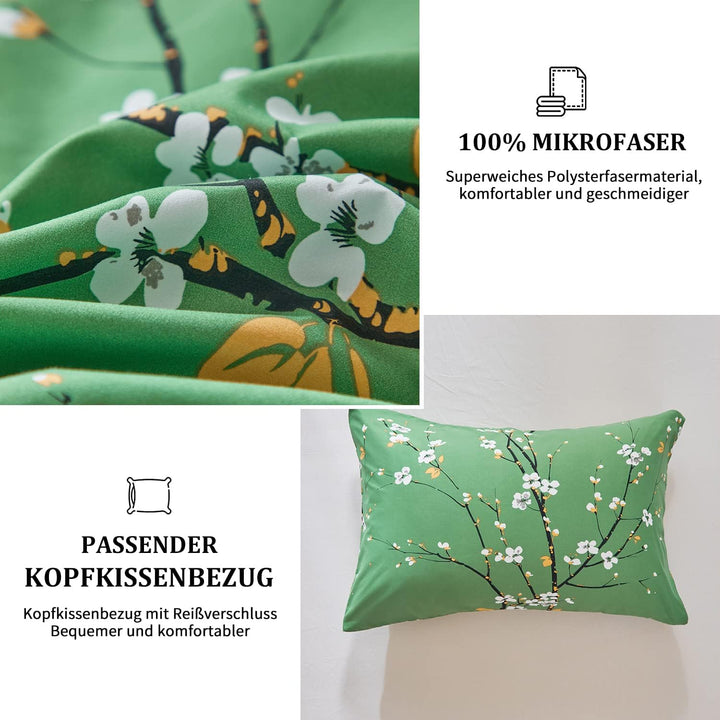 Nyescasa Bettwäsche 200x200 3 Teilig Grün Blumen Botanisch Muster Bettwäsche-Set Blume Zweig Design