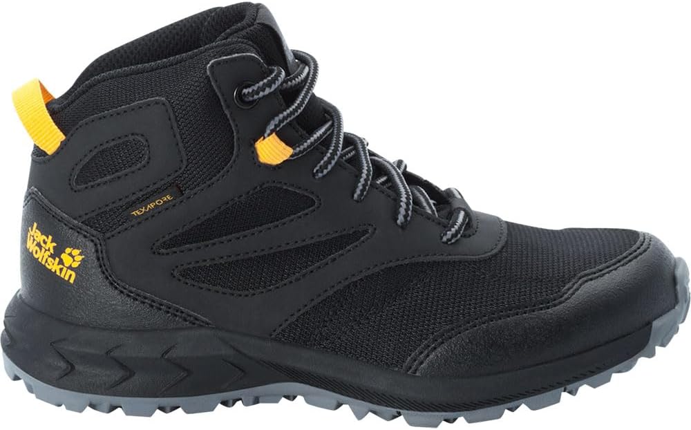 Jack Wolfskin Woodland Texapore Mid K Outdoorschuhe 30 EU Black Burly Yellow Xt, 30 EU Black Burly Y