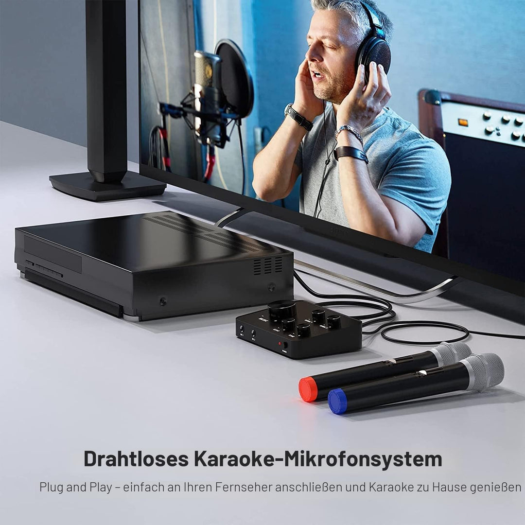 UHF Drahtloses Mikrofon, Bluetooth Handmikrofonsystem Funkmikrofon Professionelles Dynamisches Dual