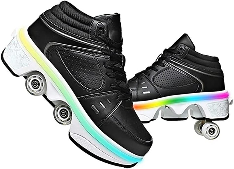 Schuhe mit Rollen LED Leuchtend Skates 4-Rad Verstellbare Rollschuhe Verstecktes Rad für Laufsportsc