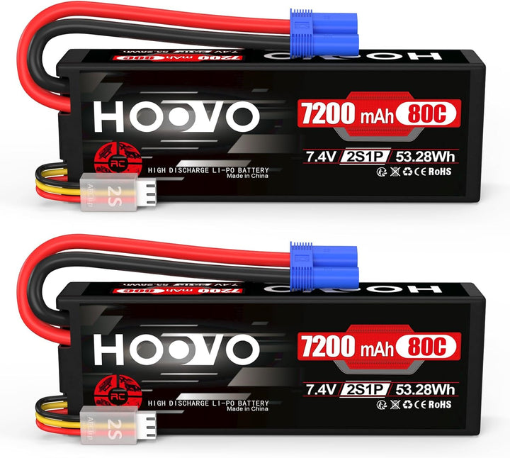HOOVO 2S LiPo Akku 7,4V 7200mAh 80C RC Batterie Hardcase mit EC5 Stecker Batterie Ersatzakku für RC