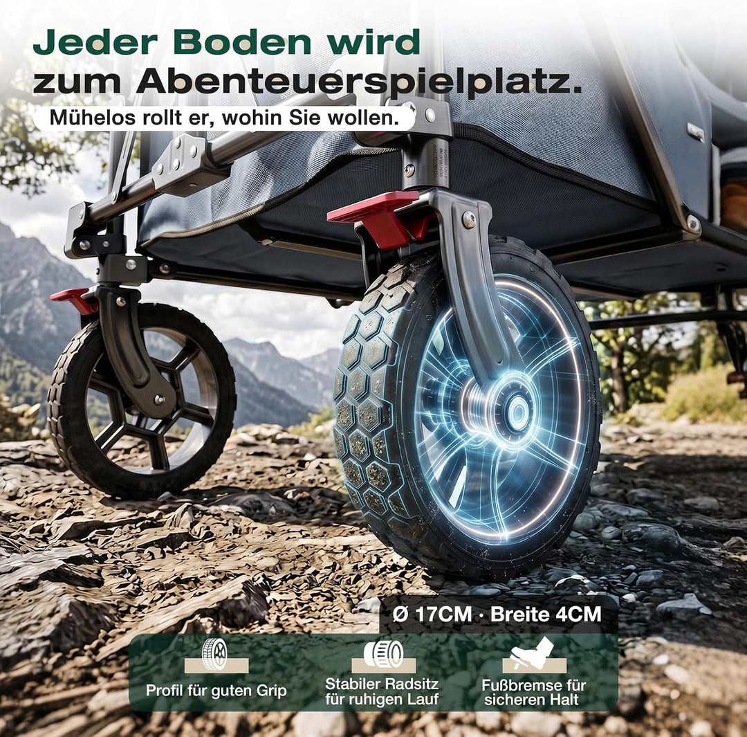 Sekey XXL Plus Bollerwagen Faltbar 200L 200KG Tragkraft, Faltbarer Bollerwagen Geländetauglich mit B