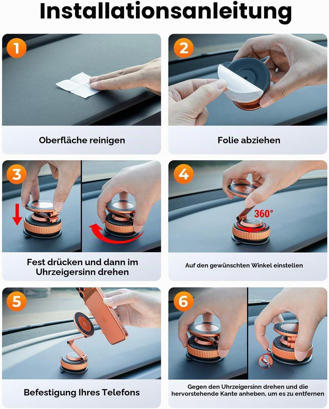 360°Drehbare Vakuum Handyhalterung Auto Magnetische, Nano-Gel Handyhalterung für Magsafe ,Metall KFZ