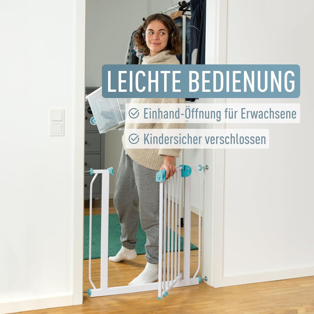 ib style® Berrin Treppengitter 67-175cm | Türschutzgitter | Ohne Bohren | Auto-Close | 90° Stop |Wei