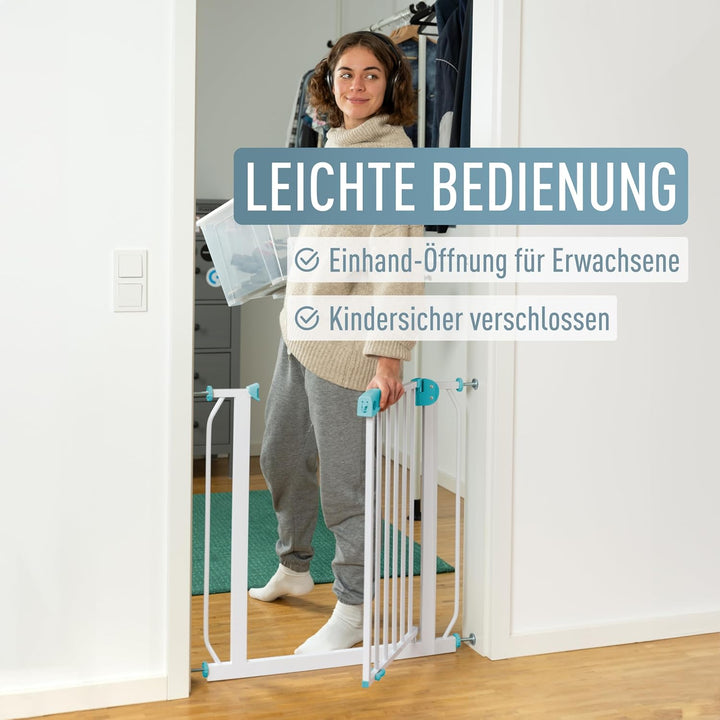 ib style® Berrin Treppengitter 67-175cm | Türschutzgitter | Ohne Bohren | Auto-Close | 90° Stop |Wei