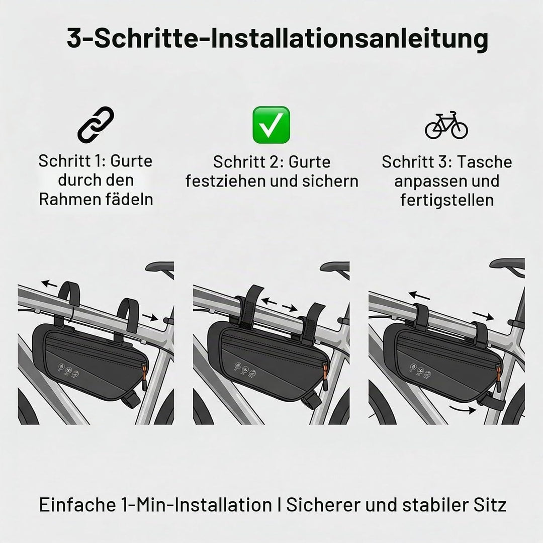 Rahmentasche Fahrrad 1,8 L, Fahrradtasche Rahmen mit Seitentasche, Fahrrad Dreiecktasche, Reflektier