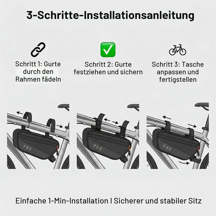 Rahmentasche Fahrrad 1,8 L, Fahrradtasche Rahmen mit Seitentasche, Fahrrad Dreiecktasche, Reflektier
