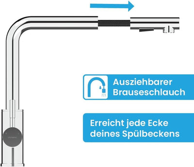 Bächlein Küchenarmatur Varvaro – 360 Grad schwenkbarer Wasserhahn für die Küche (chrom) – Einhand-Sp