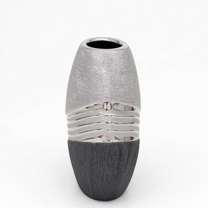 Dekohelden24 Edle Moderne Deko Designer Keramik Vase in Silber-grau oval, Silbergrau, 16 cm Vase ova
