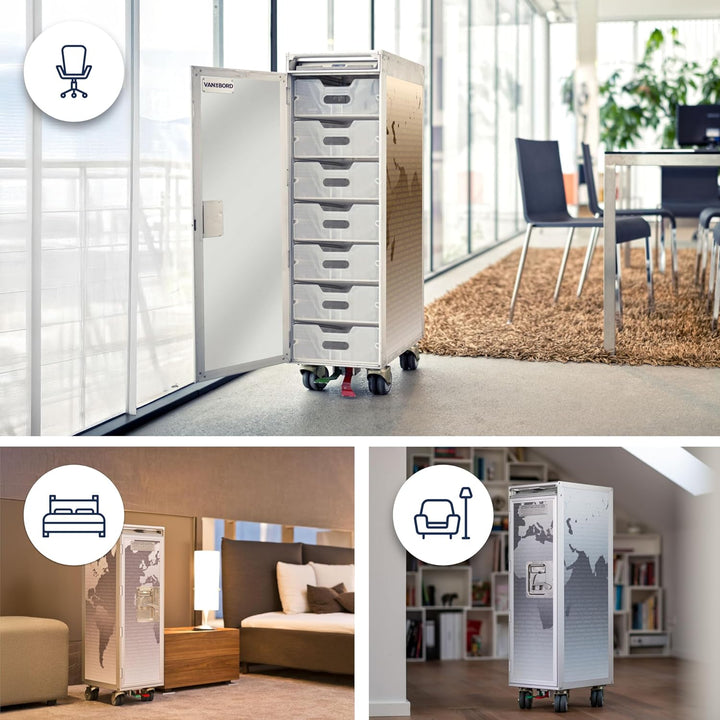 Airline Trolley Weltkarte, Küchenwagen mit Rollen, Büroschrank Metall, Industrial Möbel, Norm: Atlas