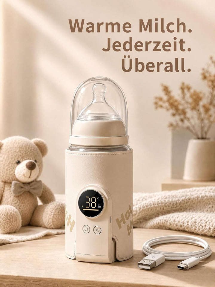Flaschenwärmer Baby Unterwegs,Tragbarer Flaschenwärmer Baby mit LCD-Display USB-Ladung Babyflaschenw