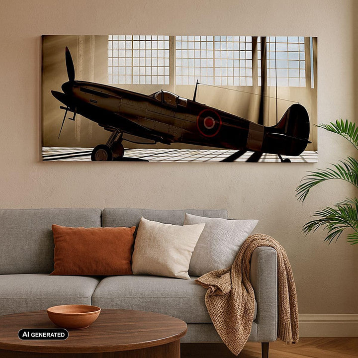 Wandbilder Dekoration Wohnzimmer Airplain Hangar Flug historisch Panorama Bilder auf Leinwand 120x50