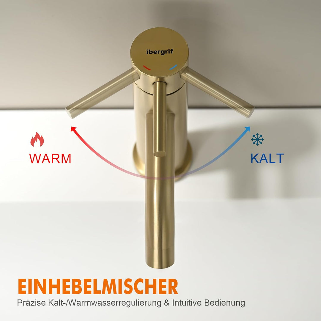Ibergrif Wasserhahn Bad Mischbatterie, Waschtischarmatur Infache Montage, Armatur für Waschbecken, B