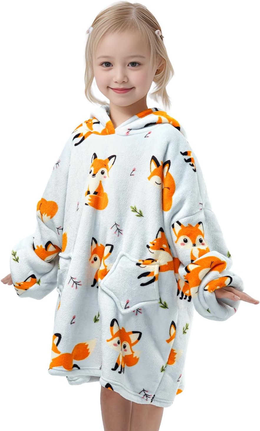 Wenlia Übergrosse Hoodie Blanket für Mädchen, Kinder Flanell Sweatshirt Decke Kuschelpullover, Einho